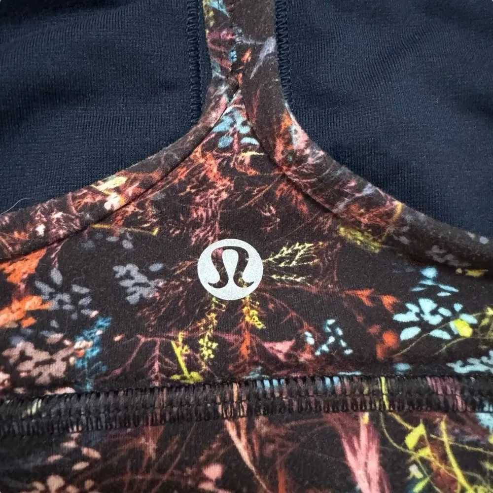 Lululemon Flow Y Bra Size 4 Floral Foliage Overlay Yoga Pilates Athleisure Fit